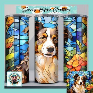 Skinny Tumbler Collie Dog Puppy Stained-Glass Stainless-Steel 20oz Sublimated